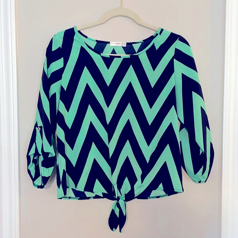 Navy and green chevron blouse size Small